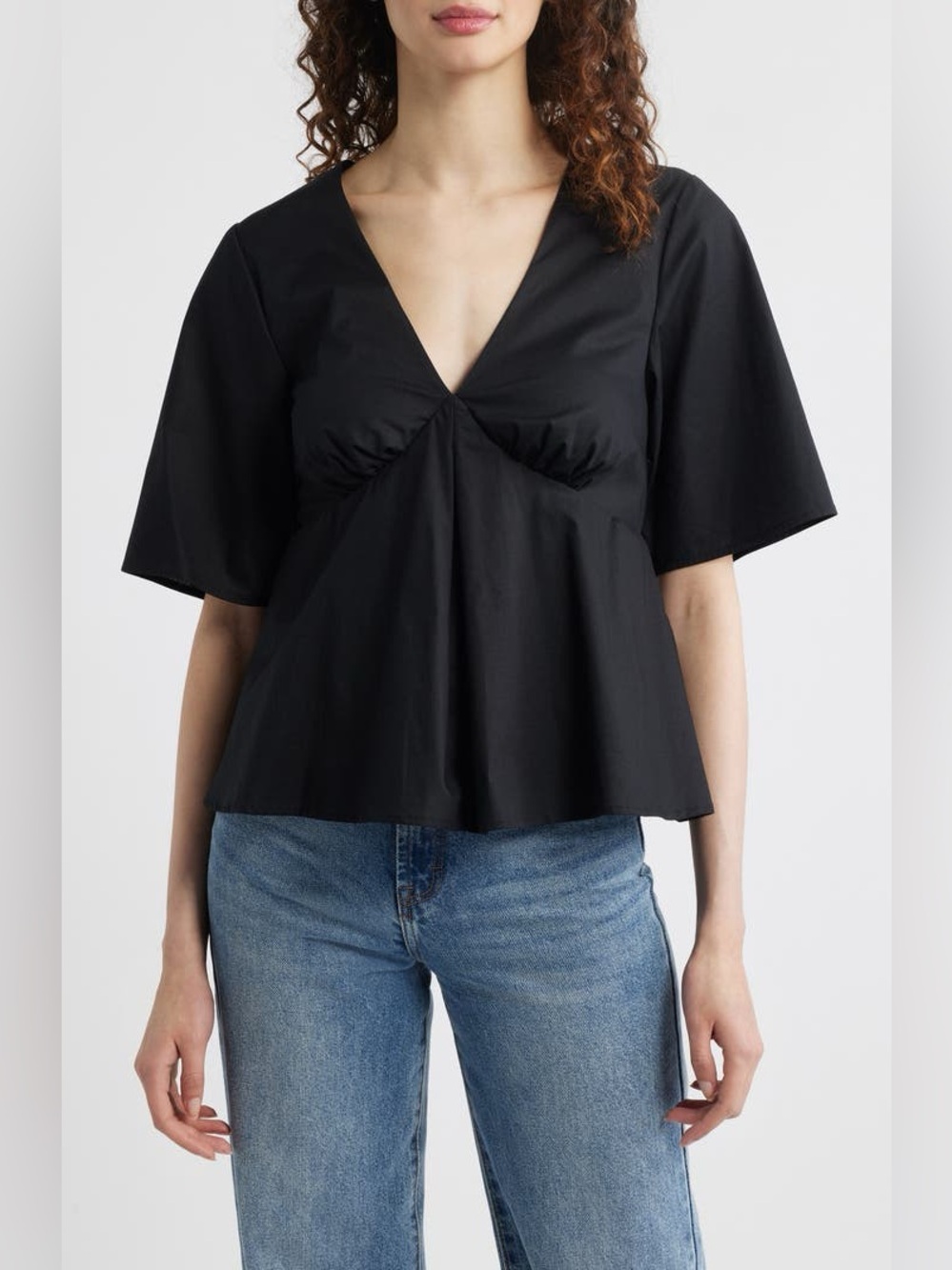 WAYF Zelma V-Neck Babydoll Top  in Black.  Size Small NWOT